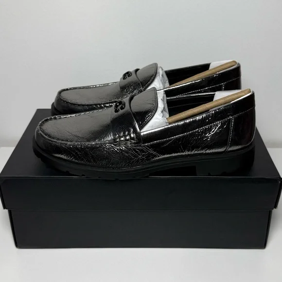 Coach NIB Metallic Silver Anthracite Jocelyn Crinkle Loafers - Picture 9 of 14